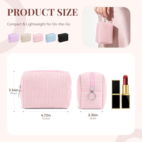 MAGEFY Small Corduroy Makeup Bag - Portable Cosmetic Pouch