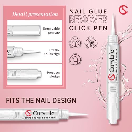 CurvLife 3-in-1 Press On Nail Glue Remover Pen - Acetone Free, 2 Pack