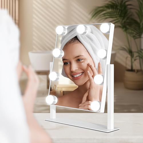 Zadro Hollywood Lighted Vanity Mirror with 9 LED Bulbs, 3 Color Light Settings, 360¡Æ Rotation Makeup Mirror Head (14" H x 12" W | 1X | Chocolate)