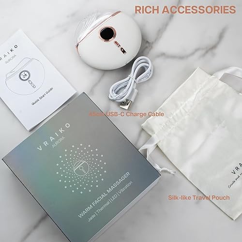 VRAIKO Alpenglow Electric Gua Sha Device, Rose Quartz Gua Sha Facial Tools with Heat and Vibration, Gua Sha Face Massager for Lymphatic Drainage, Lift, Puffiness, Rejuvenation Natural Glow (White)