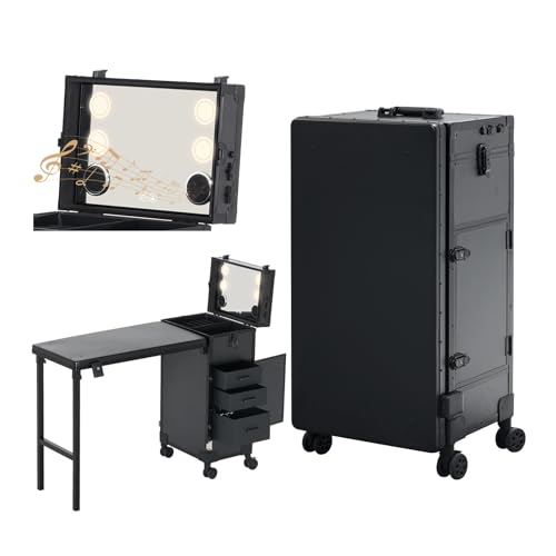 Portable Nail Desk with Foldable Table, 3 Drawers & Mirror