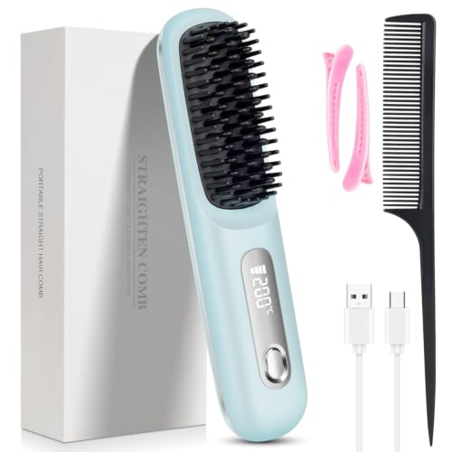 Cordless Straight Hair Brush with LED Display & 3 Heat Settings