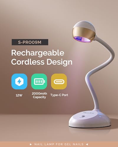 MelodySusie Golden Nail Art Lamp 360° Gooseneck Rechargeable Nail Curing Light