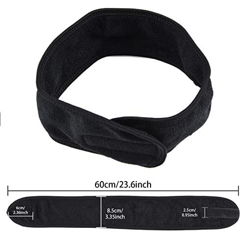 alileona Spa Facial Headband Adjustable Makeup Hair Band with Magic tape Shower Terry Cloth Headbands（Black,White,Gray