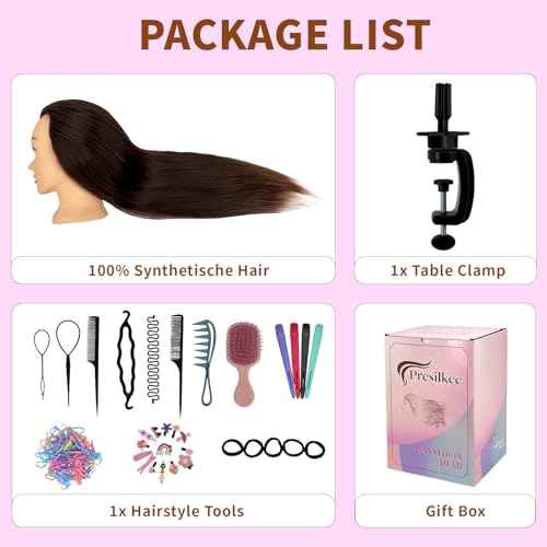 28" Cosmetology Mannequin Head With Hair£¬Doll Head For Hair Styling£¬Training Head For Braiding Cutting & Styling Practice £¬Includes Free Wig Stand & Hair Tools Set (Drak brown)