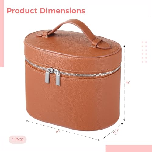 Makeup Vanity Bag for Women - Large Capacity Cosmetic Organizer with Removable Liner, Waterproof PU Leather Skincare Bag, Portable Chic Cosmetic Make Up Case for Skincare, Brushes, Accessories, Brown