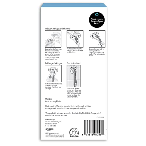 5-Blade Women's Razor Set with Handle, 12 Cartridges & Shower Hanger - Blue