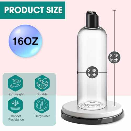3Pcs 16 oz Clear Plastic Refillable Travel Shampoo and Conditioner Bottles with Black Disc Top Caps£¬Squeeze Empty Bottles Cosmetic Containers for Lotions, Body Soap Cream