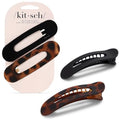 Kitsch Flat Hair Clips for Women - Black & Tortoise 2-Pack Flat Claw Clips