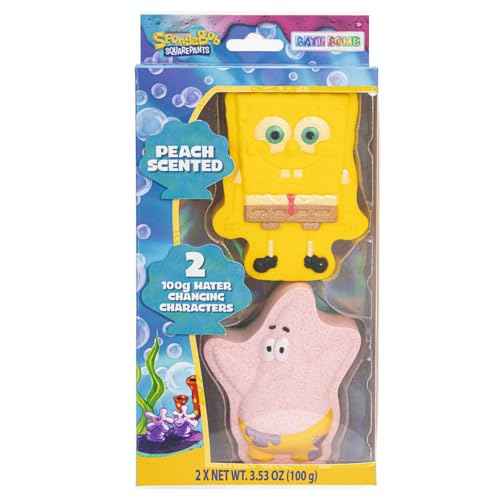 Spongebob Squarepants 2 Pack Peach Scented Bath Bombs, Non-Toxic Character Molded Bath Bombs, Fun and Bright Colors, for Girls Boys Kids Birthday Gifts, by Townley Girl