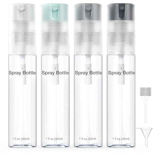 4 Pack Refillable Spray Bottle, Reversible Small Empty Spray Bottle with Fine Mist, Leak Proof - for Cleaning Solutions, Mosquito prevention, Face & Hair Mist - 4pk 1 OZ / 30 ML