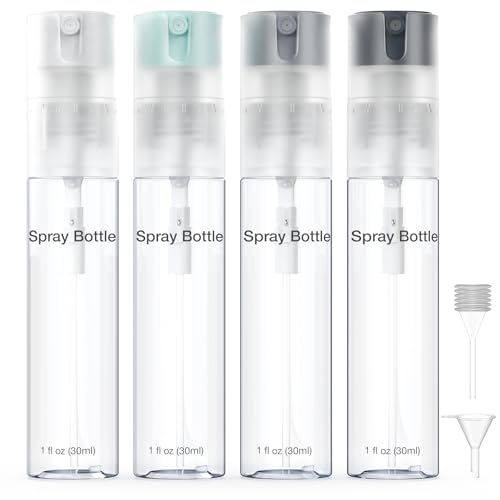 4 Pack Refillable Spray Bottle, Reversible Small Empty Spray Bottle with Fine Mist, Leak Proof - for Cleaning Solutions, Mosquito prevention, Face & Hair Mist - 4pk 1 OZ / 30 ML