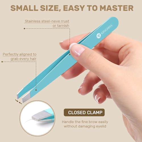 KINGMAS 10Pcs Tweezers Set for Women Facial Hair, Precision Tweezer for Eyebrows with Curved Scissor and Eyebrow Razor for Ingrown Hair with Case