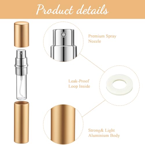 Zonon 56 Pack 5ml Gold Refillable Perfume Atomizer Bottles with Pumps