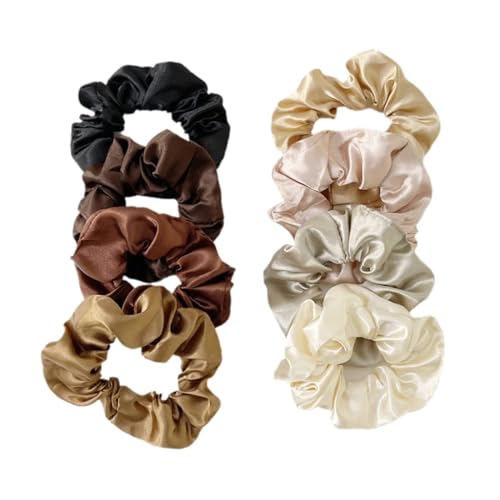 AWAKINK Silk Satin Scrunchy, 8pcs Scrunchies Hair Ties, Hair Elastics Bands, Ponytail Holder, Colors Elastic Hair Bands for Girls and Women – Neutral Colors