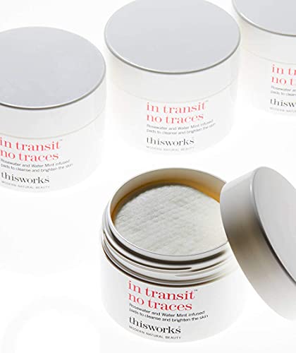 thisworks in transit no traces, Rosewater and Mint Infused Facial Cleansing Pads, Gently Removes Make-Up and Dirt, 60 Pads