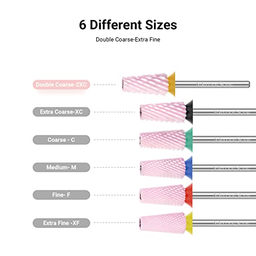 MelodySusie Ceramic Tapered Barrel Nail Drill Bits, 3/32'' Carbide Tungsten Bits, Suitable for Manicure Pedicure Cuticle Gel Polishing, Technicians Bits, Pink, Series Bit-S, Double Coarse