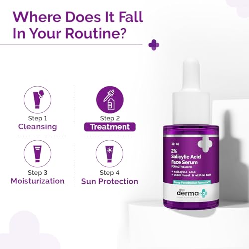 The Derma Co 2% Salicylic Acid Serum for Active Acne | Helps Reduces Acne Marks & Blackheads | Removes Excess Oil & Unclog Pores | Suits All Skin Types | 1.01 Fl Oz/30ml