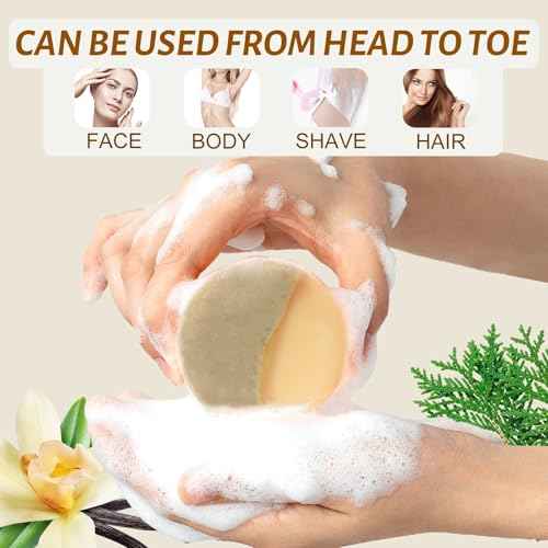 4 PCS Handmade Olive Oil Soap with Vanilla and Shea Butter, 2-In-1 Moisturizing Exfoliating Bar Soap with Platycladus orientalis leaves for Hair, Face and Body