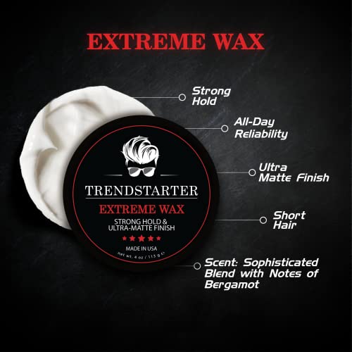 TRENDSTARTER - EXTREME WAX (4oz) - Strong Hold - Matte Finish - Premium Water Based Flake-Free Hair Wax for All Hair Types - All-Day Hold Hair Styling Pomade