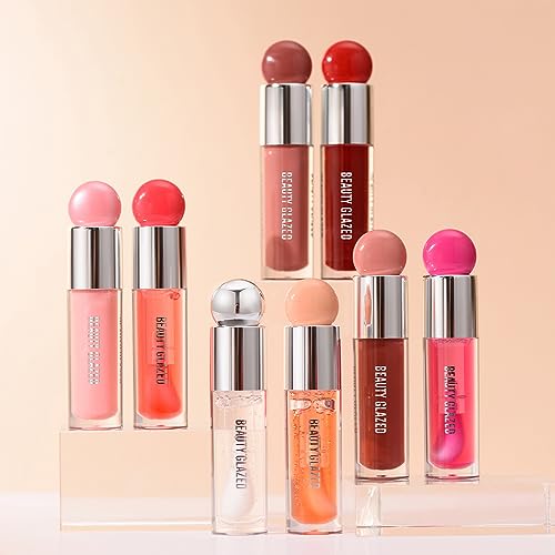 Beauty Glazed Color Variety Non-Sticky Ultra-Hydrating & Nourishing Lip Oil, Smooth Glossy Finish Luxurious Lip Glow Oil, Shiny and Vegan Tinted Lip Gloss, Big Brush Applicator (103# BERRY)