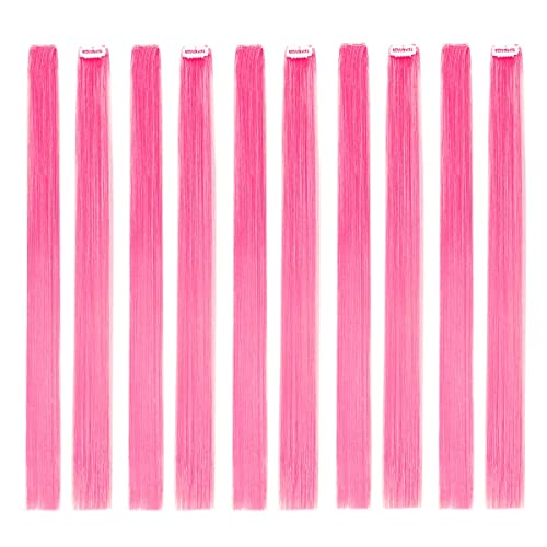 Colored Clip in Hair Extensions 20" 10pcs Straight Fashion Hairpieces for Party Highlights Pink