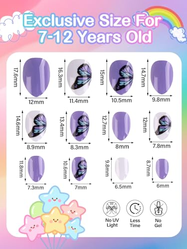 EBANKU 72Pc Kids Press On Nails Set with Glue