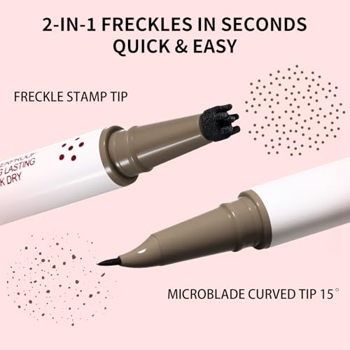 UCANBE 2PCS Dual-Ended Freckle Pen & Freckle Stamp - Precise 15¡Æ Curved Tip Makeup Waterproof & Smudge Proof, Long Lasting Faux Freckles Pencils (01 Light Brown+03 Chestnut)