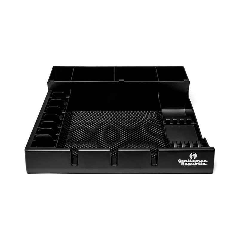 Gentlemen Republic Barber Station Organizer - Multi-Compartment Countertop Tray for Clippers, Trimmers & Other Tools Storage. Ideal for Busy Barbers and Stylists, Maximize Efficiency - Black