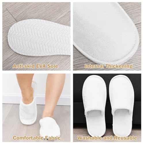 AQUEENLY 6 Pairs Disposable Slippers for Guests, Washable Spa Slippers House Slippers for Guests, Hotel Slipper Guest Slipper for Shoeless Home, Non Slip Indoor Slipper for Women Men