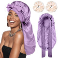 Long Silk Satin Hair Bonnet with Scrunchies for Sleeping - Purple