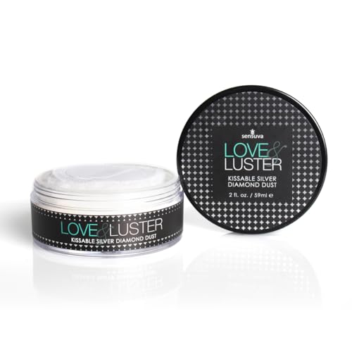 Sensuva Love & Luster Kissable Diamond Dust | Comes with Puffer 2 oz Jar Candy Scent & Flavored Highlighter, Mica Powder, Silver Body Shimmer Face Highlighter Powder, Illuminator for Party & Festival