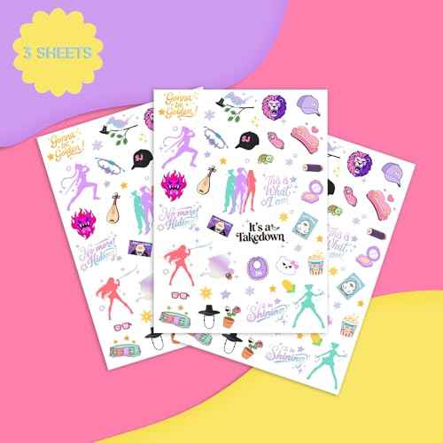 Temporary Tattoos for Cartoon Movie Themed Party Favors Iridescent Foil Styles | Korean Idol Fake Tattoos Stickers Removable, Goodie Bag Stuffers Party Supplies Decoration Gifts 3 Sheets 108 Pcs