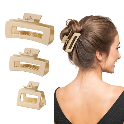 Shinowa Hair Claw Clips, 3 Pieces Leopard Print Claw Clip, Strong Hold Hair Jaw Clips for Thick Hair, Hair Accessories for Women Girls, Beige