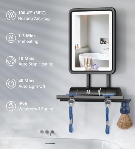 Shinowa Fogless Shower Mirror with 3 Color Dimmable Lights