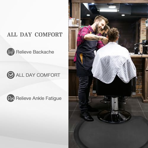 Anti Fatigue Semi Circle Salon Mat for Hair Stylist Anti-Slip Antique Series Salon & Barber Shop Chair Floor Mat (2.5' x 3.5' x 1/2'', Black)