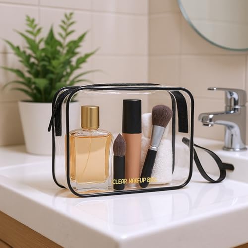 Black Clear Makeup Bag 2 Pack TSA Approved Toiletry Bags for Travel & Office