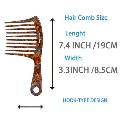 D1 | Large wide tooth Handle comb for Curly Hair, 7.4 Inch Mustache and Beard Comb for Men | Elevates, Preserves Curl, Eliminates frizz | Acetate comb (Tortoise)
