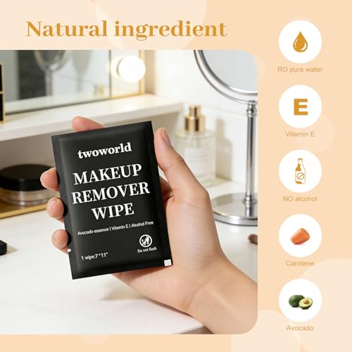 Makeup Remover Wipes Bulk Individually Wrapped,Travel Makeup Wipes Gentle for Face Cleansing Mascara Lipstick Travel Hotel£¨black,pack of 50)