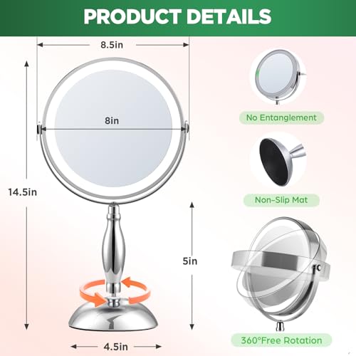 30X Magnifying Makeup Mirror with Lights & 5000mAh Battery
