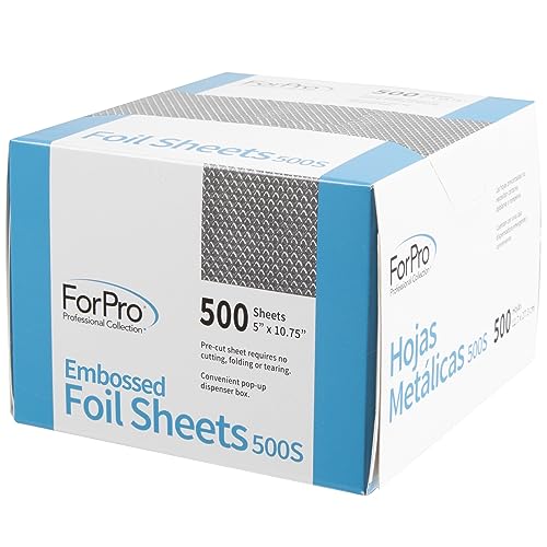 ForPro Professional Collection Embossed Foil Sheets 500S, Aluminum Foil, Pop-Up Dispenser for Hair Color Application and Highlighting Services, Food Safe, 5” W x 10.75” L, 500 Count