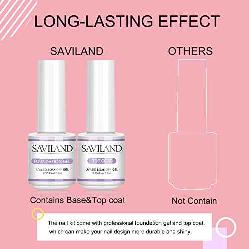 SAVILAND Builder Nail Gel Kit: 4 Colors Thickening Builder Nail Gel Clear White Pink Nudes Nail Strengthener Soak Off U V Extension Gels with 100PCS Forms Brush Pen Manicure Tools Home Salon DIY