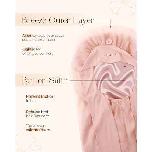 YANIBEST Silk Bonnet for Sleeping Women Satin Lined Braid Bonnet with Breathable Tie Band for Curly Hair Pink