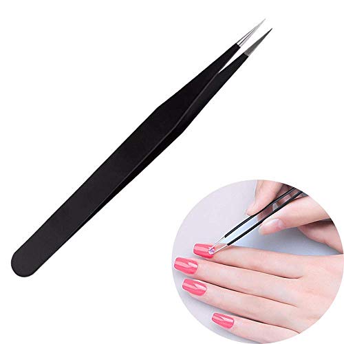 Nail Art Tweezers Nail Rhinestone Picker Tool Nail Sticker Tweezers Decal Decor Picker Eyelash Extension Nail Foil Tweezers Picker Placer 2 Pcs Black Nail Decor Tweezers