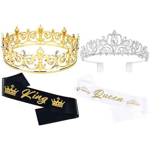 TOBATOBA King and Queen Crown Set with Sashes - King and Queen Crowns for Men and Women - Prom, Homecoming, Wedding, Birthday, Halloween
