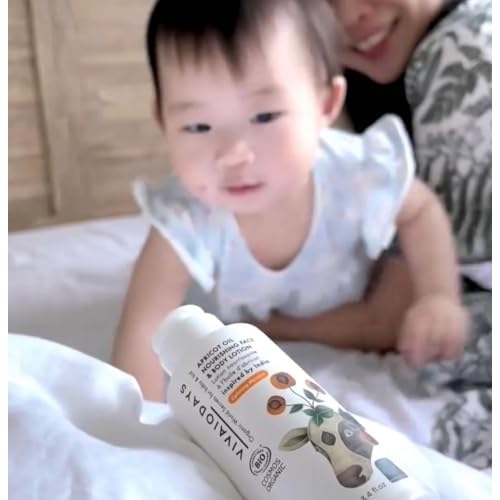 VIVAIODAYS Organic Apricot Oil Face & Body Lotion for Baby & Family | Nourishing, Soothing, Fast-Absorbing Moisturizer with Aloe & Olive Oil | Gentle Daily Hydration, Big Bottle with Pump, 8 fl. oz.