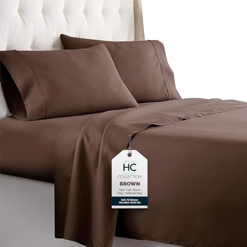 Twin Sheets Set, 3 pc Bed Sheets & Pillowcase Set - Machine Washable for Easy Care - Soft & Breathable All Season Microfiber Sheets with Deep Pockets - Brown