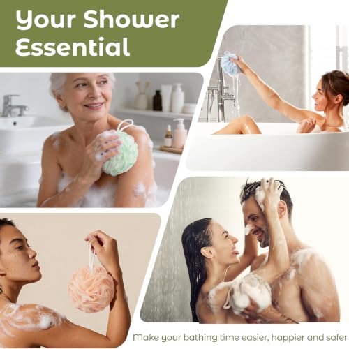 Loofah Sponge 4 Pack - Exfoliating Body Scrubber with Hanging Loop