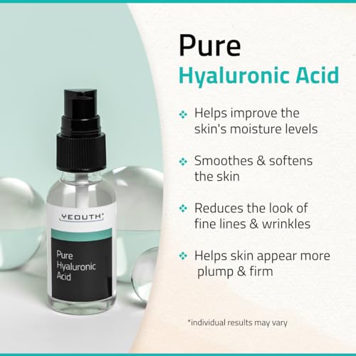 YEOUTH Pure Hyaluronic Acid Serum for Face 100%, Hydrating Serum for Dull Skin, Moisturizing Serum, Hyaluronic Serum for Face for Women & Men 1oz