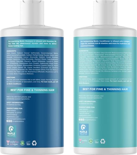 Volumizing Biotin Shampoo and Conditioner Set - Sulfate Free Shampoo and Conditioner for Dry Damaged Hair Care - Thinning Hair Shampoo and Conditioner with Nourishing Biotin and Rosemary Oil (8oz)